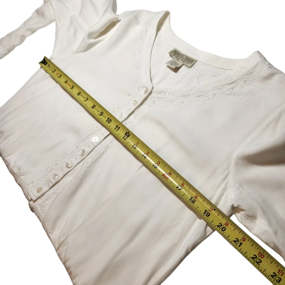 Y2K‎ Top Long Sleeve Cottagecore Fairy White Embroidered Lace Boho Indie Crop S